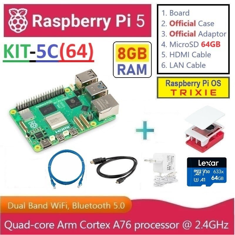 KIT-5C(64)  Raspberry Pi 5 (8GB RAM) - Complete SET (MicroSD 64GB)